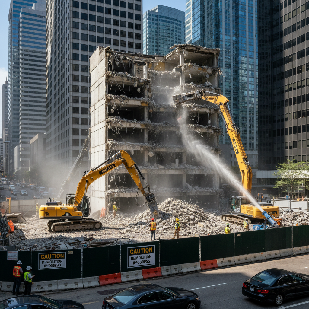 Saugus griovimo procesas su apsaugine įranga Vilniuje